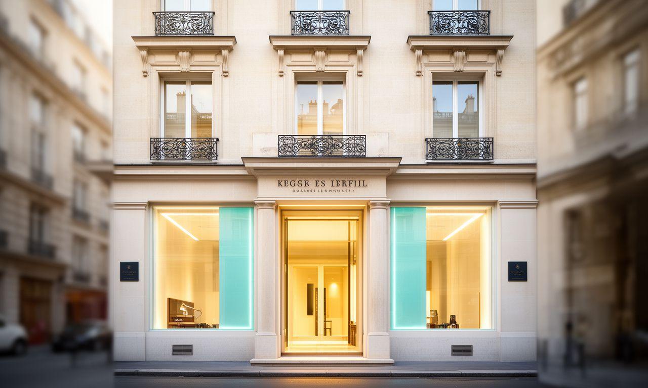 Façade parisienne élégante avec entrée de cabinet juridique lumineuse dans le Marais